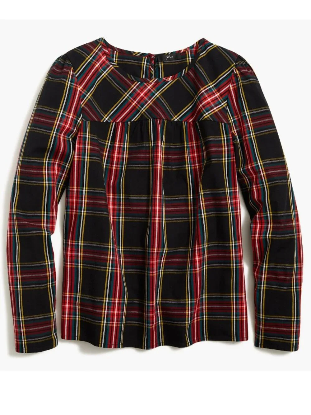 J. Crew Black Plaid Tartan Puff Sleeve Top Long Sleeve Blouse Size Small S